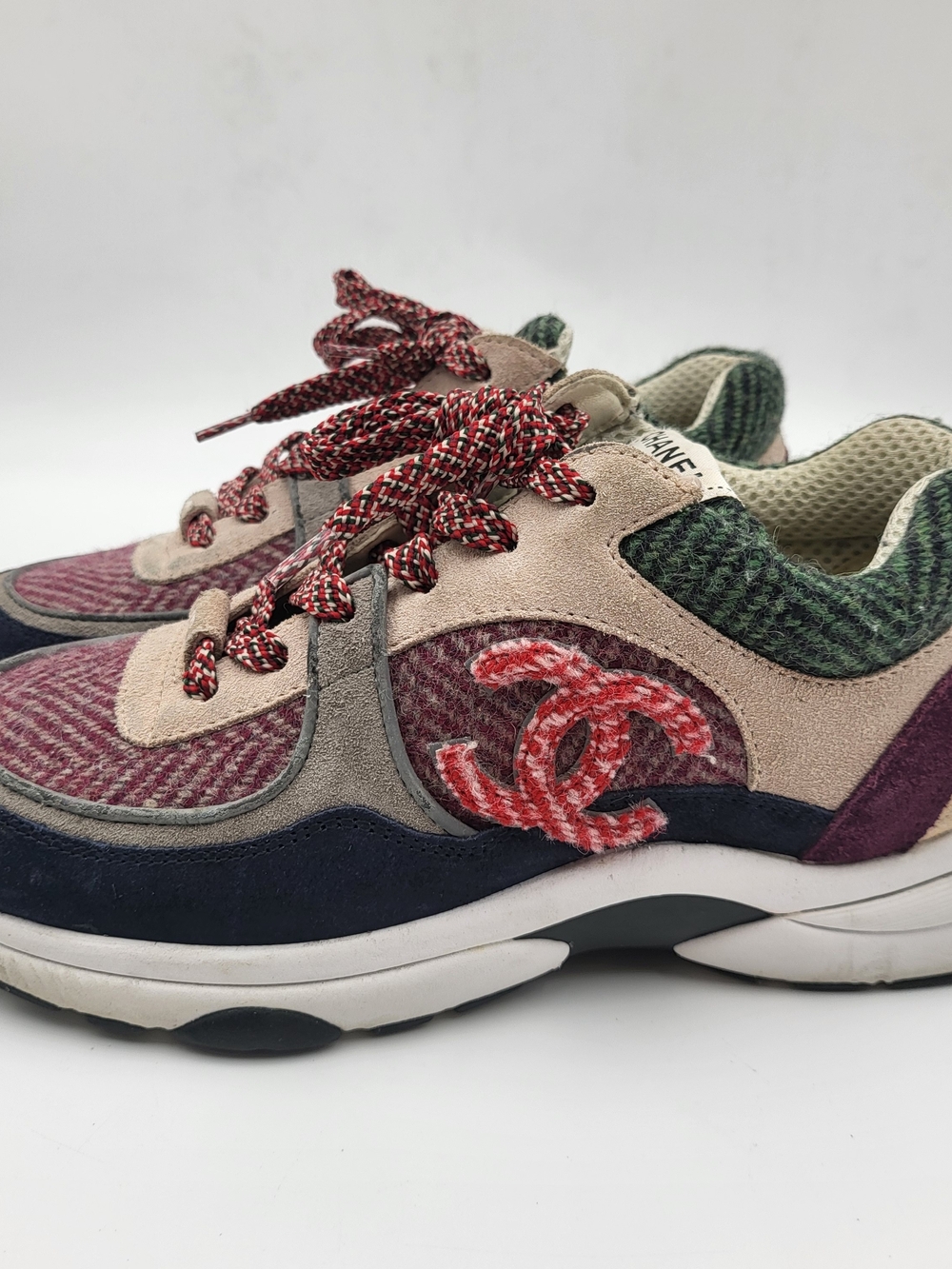 Chanel Multicolored Tweed and Suede CC Low-Top Sneakers, Authentic... - Picture 2 of 14